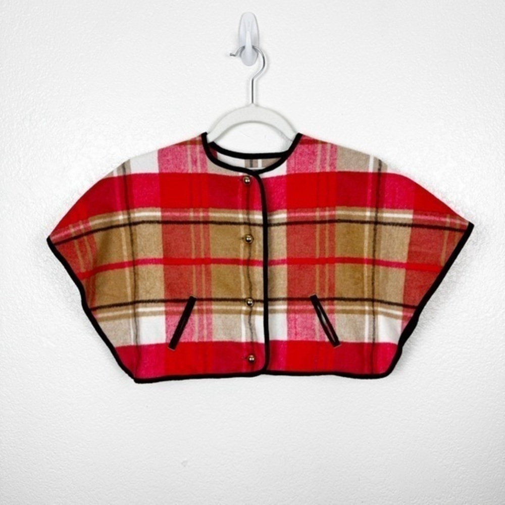 Janie and Jack Pink Tan Plaid Cape Horse Trail Poncho Wool Blend Size 2T